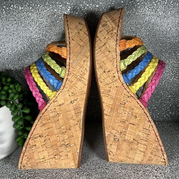 Born Handcrafted Leather PALMDALE Rainbow Wedges Sandals Cork Shoes Size 10 - Picture 3 of 8